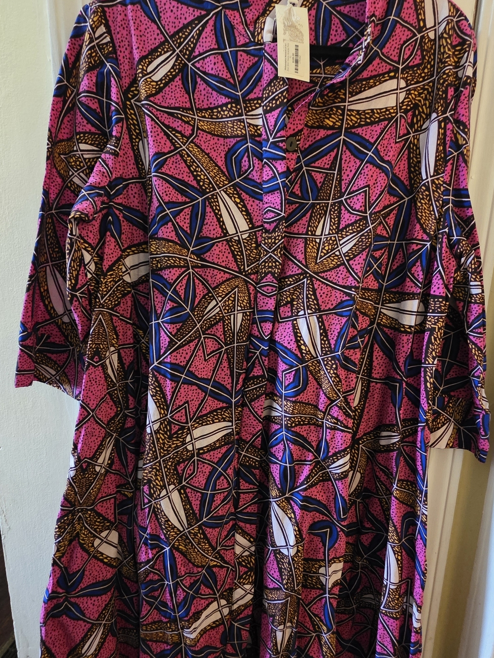Zuri Kenya Acacia Vibrant Pink & Blue Abstract Print Tunic Dress XL